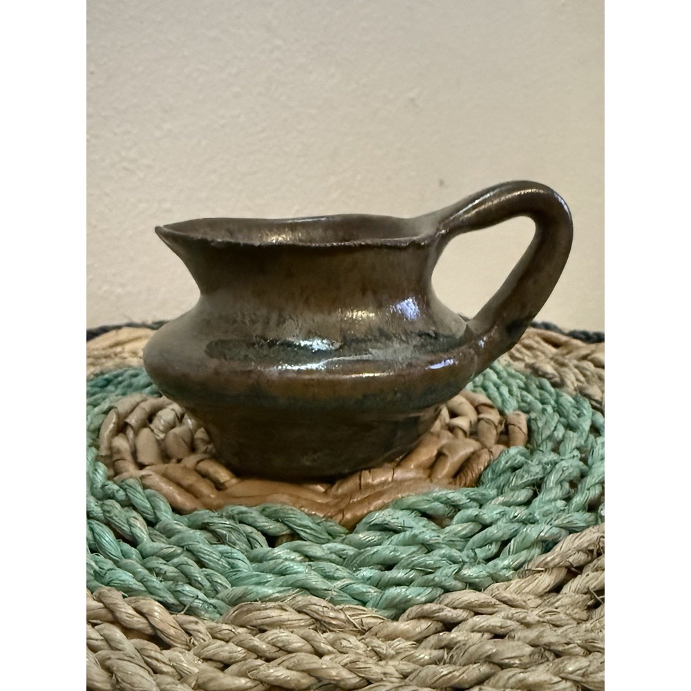 Artist‎ Signed Handcrafted Ceramic Pitcher with Handle, 2.6"tall